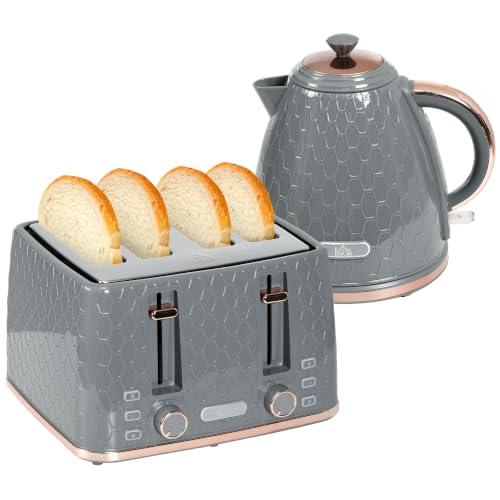 HOMCOM Set desayuno hervidor y tostador gris