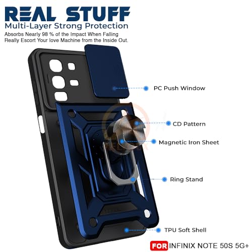 Image of Armor Bumper Back Cover Case for Inifnix Note 50S 5G+ Rotating Camera Cover, Ring Holder & Kickstand | Heavy Duty & 360 Degree Protection Inifnix Note 50S 5G+ Back Cover (Blue)
