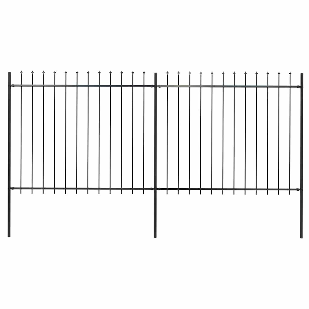 Gartenzaun aus pulverbeschichtetem Stahl mit 2 Zaunelementen und 3 Pfosten, 340 cm lang, moderner rechteckiger Sichtschutz für Terrasse, Vorgarten, Balkon, stabile Begrenzung und Sicherheit