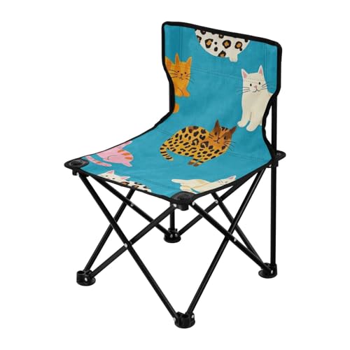 Silla de campamento plegable ultraligera Amooorous Azul con diseño de leopardo