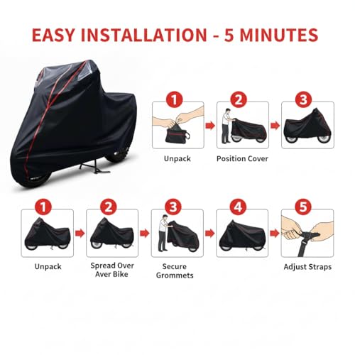 Image of 6X6 Heavy Duty Bike Cover for Access 125, Dual Tone Black & Red Piping, All-Weather Protection, Waterproof, UV Resistant, Dustproof, Durable Outdoor Motorcycle Body Covers for Daily Use