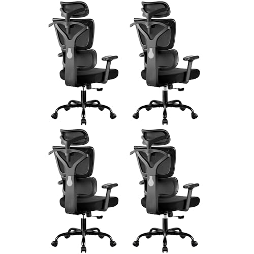 Image of Ergonomic Office Chair High Back Desk Chair with Lumbar Support, Breathable Mesh Computer Chair with Adjustable Armrests Height, Reclining Big and Tall Gaming Chair for Home Office(Black 4Pack)