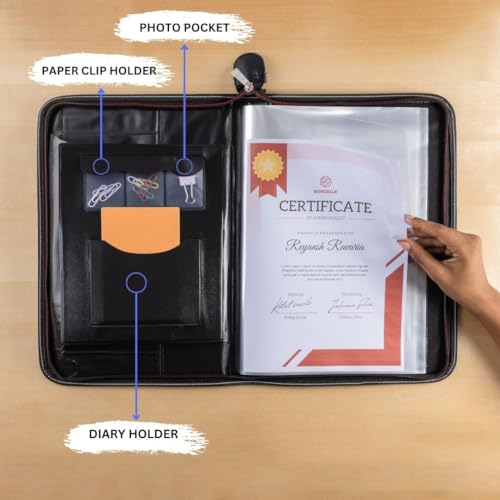 Image of SPS PU Leather 36-Pocket A4 File Organizer - Professional Document Holder for Certificates, Legal Documents, Home, Office, School Use (Green)