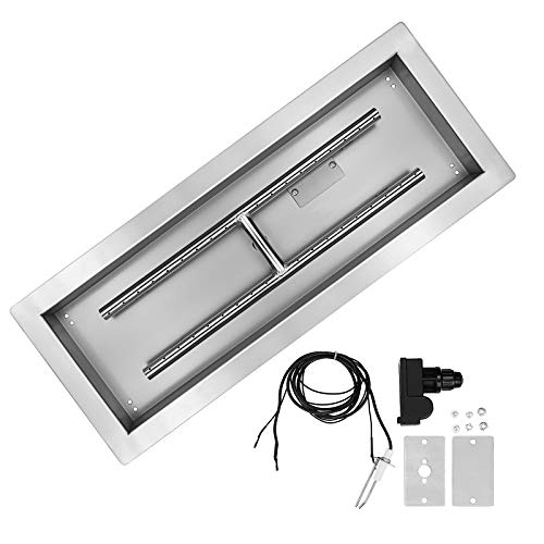 Hisencn 24 Fire Pit Pan Burner Insert Kit, 24 inch Drop-in Rectangle Propane Gas Table Fireplace Kit with Ignitor and H-Shape Fire Pit Burner for Natural or Propane Indoor & Outdoor DIY Firepit
