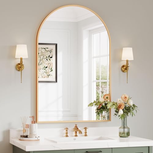 Dripex Espejo Arqueado Pared, con Marco de Aluminio, Espejo en Forma de Arco Pared Decorativo, para Comedor Salón Pasillo Recibidor y Baño, 60x90 cm