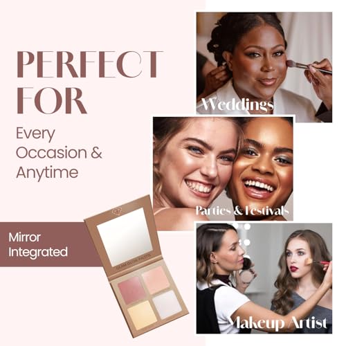 Highlighter Palette Makeup Iluminador - Glow Bronzer Powder Kit With Mirror - 4 Highly Pigmented Face Shimmer Colors - Vegan, Cruelty Free & Hypoallergenic - Thumbnail 7