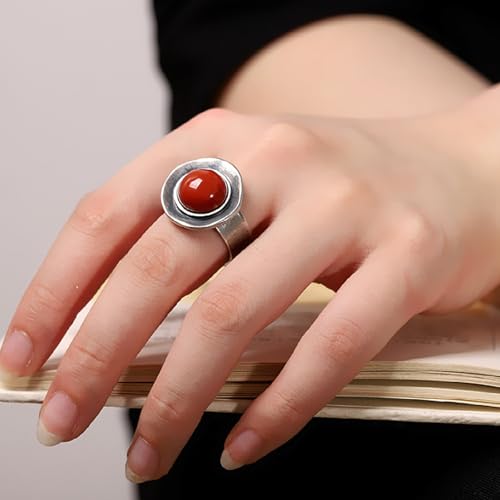 Tmboryuu Bagues ethniques thaïlandaises en argent fabriquées artisanalement avec pierre d ' agate Nanhong symbolisant la bonne Ajustement confortable Bagues ethniques thaïlandaises en argent avec du – vue 7