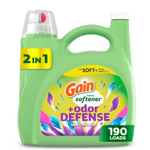 Gain Odor Defense Liquid Fabric Softener, Super Fresh Blast Scent, 140 FL OZ, 190 Loads, 2 in 1 Freshness Plus Odor Protection