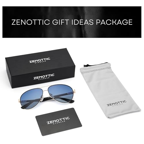 Image of ZENOTTIC Polarized Aviator Sunglasses for Men Carbon Fiber Temple Pilot Sun Glasses with Mirrored Lens UV Protection