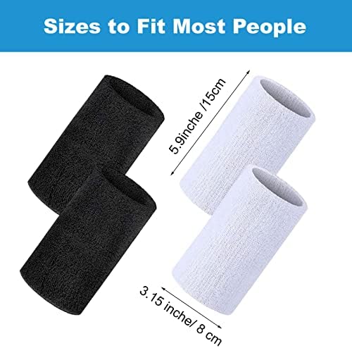 4 PCS/2 Pairs Sports Wristbands, Elastic Cotton Athletic Sweatbands Breathable Cloth Wrist SweatBands for Men and Women Reusable Wristbands for Gym Sports Tennis Running Exercise Basketball