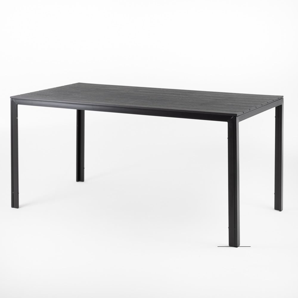 Thomas Gartentisch 156x78, Anthrazit | Rechteckig, Stahlgestell, Polyethylen-Platte, Holzdesign