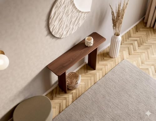Image of Furniture Modern Solid Wood Console Table with Rounded Edges, Natural Finish, Minimalist Scandinavian Style Entryway Furniture Set for (Style 3, Natural, 115x30x70)