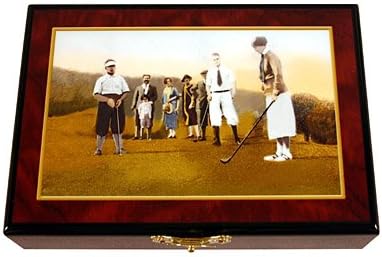 Decorative Lacquer Finish Wood Playing Card Box Set with 2 Decks of Cards (Vintage Golf Design)