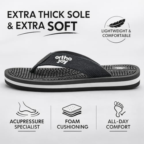 Image of ORTHO JOY Orthopedic Comfort Flip Flops for Men - Acupressure Massage Sole, Anti-Slip Lightweight Slippers
