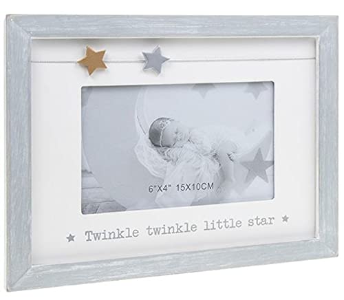 Image of Joe Davies Heart Strings Single 6 x 4 Photo Frame - Grey Wood - Twinkle Twinkle Little Star - 3D Star Details - Nursery or New Baby Gift
