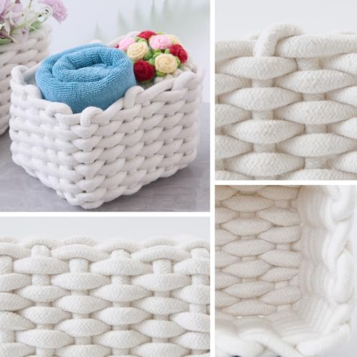 Aufbewahrungskorb Baumwolle 2er Set Geflochten Strickkorb, Badezimmer Organizer Wickeltisch Organizer Dekorative Quadratische Speicher Regalkörbe Für Schminke Socken Spielzeug (Weiß)