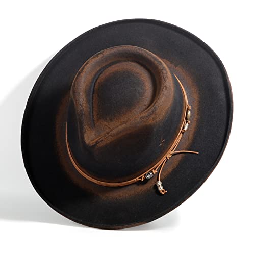 Flat Hat For Men Women Western Cowboy Classic Rancher Wide Brim Roll With Lightning Logo Distressed #TOP1