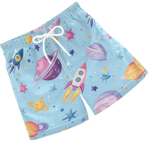 Pigsaly Boys' Swim Board Shorts Planets Space Rockets Boy's Swim Trunks Kids Swimwear 5T Multicolor