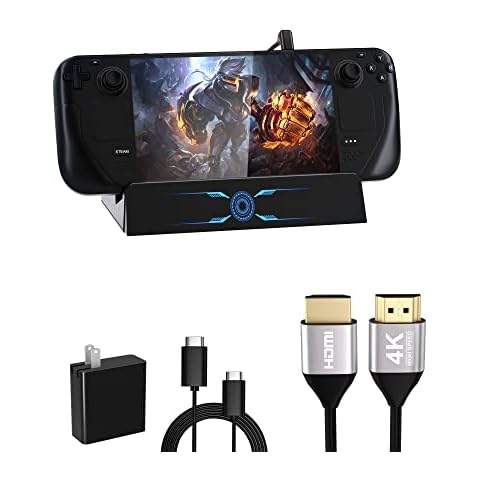 Steam Deck Dock with Hdmi Cable and 45W Tybe C Fast Charger, Docking Station Set for Steam Deck with 4 USB-A 3.0, Hdmi Port, PD3.0 USB-C Fast Charging Port Cover