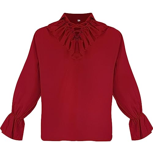 Tunique médiévale pour homme - Manches longues - Volants - Chemise Renaissance victorienne - Steampunk - Pirates - Chemise de pirate - Costume d'Halloween - Tunique vintage, rouge, M Tunique médiévale pour homme - Manches longues - Volants - Chemise Renaissance victorienne - Steampunk - Pirates - Chemise de pirate - Costume d'Halloween - Tunique vintage, rouge, M