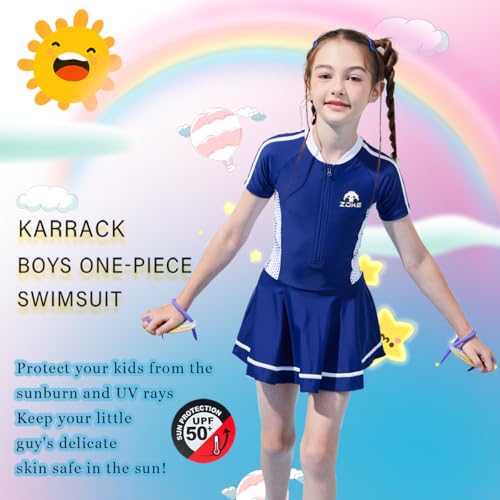 Image of karrack Girls Swimsuit Beach Sport Skirt hemt One Piece Swimsuit UPF 50+ Sun Protection Bathing Suits