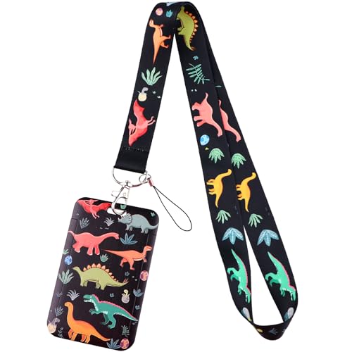 Juanooo Black Dinosaur ID Badge Holder Lanyard Cute Key Lanyard for ID Badges for Kids Women Girls...
