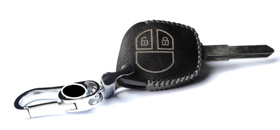 Image of JVCV Soft Handmade Leather Car Key Cover Compatible with 2 Button Key for Maruti Suzuki Swift Baleno S-Cross Ciaz Dzire WagonR SX4 Ritz (2B Key, Black)
