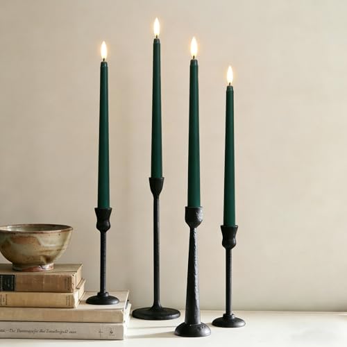Image of Green Flameless Taper Candles with Remote, Flickering Battery LED Candlesticks Wedding Home Decor Set of 4