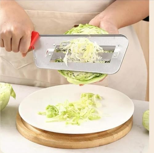 Image of Stainless Steel Cabbage Shredder & Slicer - Heavy-Duty Double Blade Manual Vegetable Cutter for Coleslaw, Sauerkraut, Salad Prep - Handheld Kitchen Tool & Cabbage Grater Knife