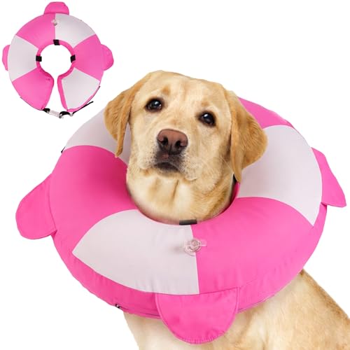 Image of Inflatable Dog Cone for Large Dogs- Lightweight Neck Recovery ECollar,Comfortable Donut E-Collar After Surgery Anti-Licking & Biting,Waterproof Easy to Clean (Pink,XL)