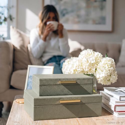 Decorative Storage Boxes with Lids - Set of 2 PU Leather Organizer Bins - Image 2