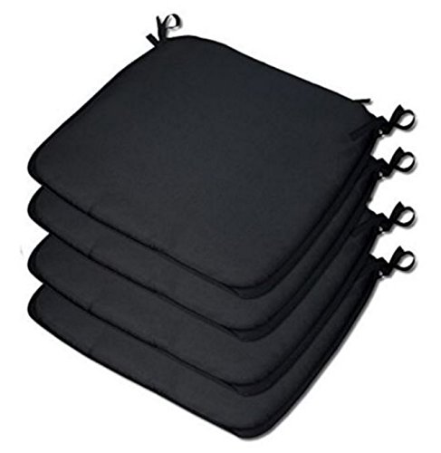 LB Luxury Garden, Dining Chair Foam Cushions Tie On Seat Pads in set of 2,4,6 or 8 (BLACK, PACK OF 2)