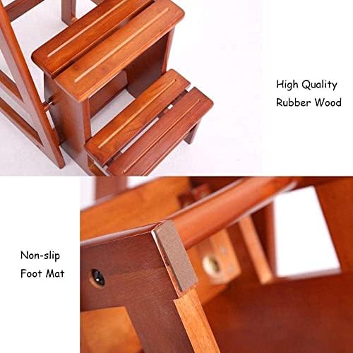 Portable 3-Step Folding Ladder Stool - Lightweight Multi-Functional Wooden Step Stool for Kitchen, Bathroom, Office & Flower Shelf - Space-Saving Design for Easy Storage