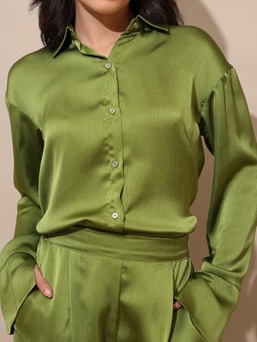 Image of PURVAJA Women's Full Sleeve Shirt & Trouser Solid Co-ords