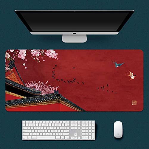 Tapis de souris gaming XXL 900x400 mm grand sous-main de bureau motif bâtiments anciens rouges