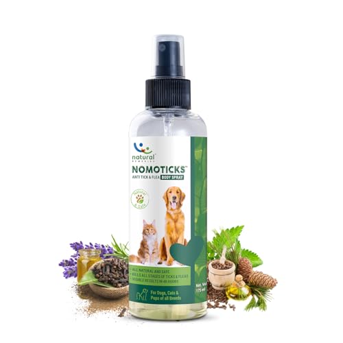 Image of Natural Remedies Nomoticks Anti-Tick & Flea Body Spray for Dogs, Cats & Puppies, Kills Ticks & Fleas, Relieves Itching, Scratching & Irritation, Daily Use, Chemical-Free for All Breeds, 175 ml