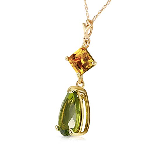 Galaxy Gold GG 14k Yellow, White, Rose Gold Natural Citrine and Peridot Drop Pendant Necklace3
