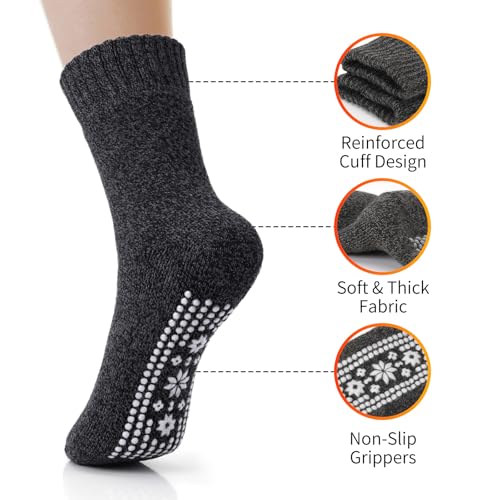 Image of ICEIVY Thermal Slipper Socks, Thick Grip Hospital Plush Slipper Grip Socks Women Winter Soft Warm Cozy Socks 4 Pairs