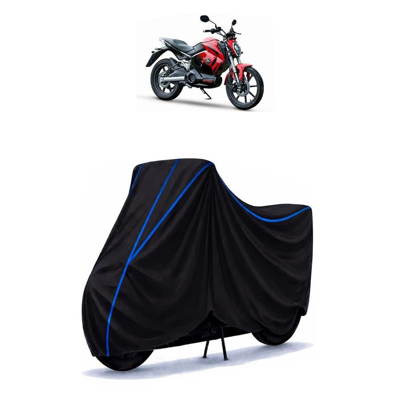 Image of Revolt RV 400 BRZ Bike Cover Water Resistant Universal Motorcycle Rain | Heavy Duty UV Protection, Dust, Scratch Indoor Outdoor All Weather with Black Blue Piping Elastic