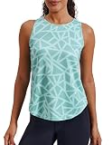 PINSPARK Sport Tank Top Damen Sporttop Ärmelloses Fitness Yoga Tops Leichte Sport Oberteile Sommer Gym Shirt Laufshirt Training Geo-Druck Hellgrün L