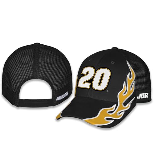 Christopher Bell #20 NASCAR 2025 Adult Flame Snapback Mesh Hat Black