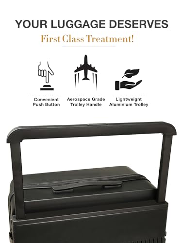 Image of FUR JADEN The Aviator 65cm German Polycarbonate Travel Luggage Check-in Suitcase with 8 StealthTech Silent Shock Absorbing Wheels, TSA Lock & Aerospace Grade Wide Handle (Stark Black, Check-in 24 inch)