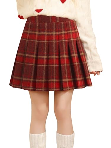 NEAWEALY Falda a cuadros para niña, falda de tweed para niños, falda envolvente, falda de cintura alta, falda plisada con pantalón interior, falda de tartán cálida, falda de mini uniforme escolar