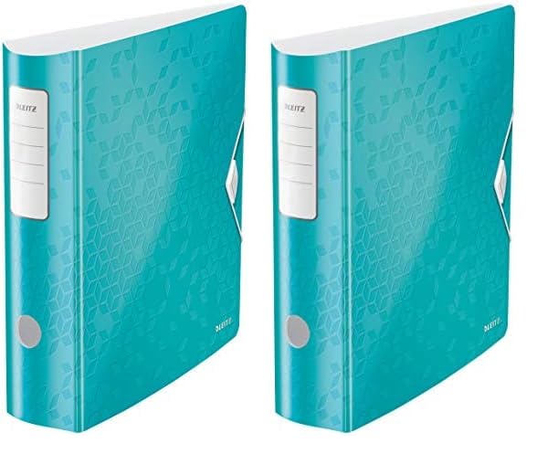 Leitz Qualitäts-Ordner 180° Active WOW, A4, Breit, Abgerundeter Rücken, 8,2 cm breit, Gummibandverschluss, Leichtes Polyfoam, Plastik-Ordner, WOW Serie, Eisblau, 11060051 (Packung mit 2)