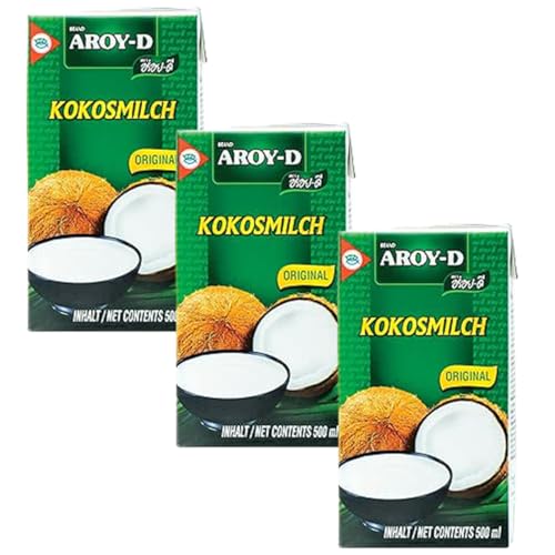 YIJIA | Aroy-D 500ml - Leche de coco con E435 - Coconut Milk 100% Original (3 Botella)