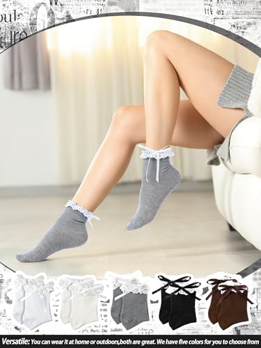 6 Pairs Women's Ruffle Ankle Socks Cute Princess Frilly Decorative Comfortable Socks with Bow Knot for Teen Girls4