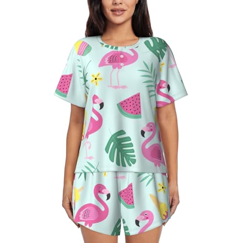 Pyjama court flamant rose pour des nuits d'été fraîches et décontractées