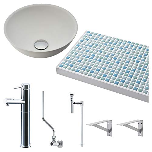 LIXIL(リクシル) INAX どこでも手洗 間口760o タイル・ムージャンブルー 波工房/マットホワイト クロム 壁給水・床排水