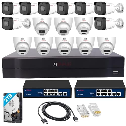 Image of CP PLUS 16 Channel Full HD NVR with 8X Outdoor and 8X Indoor 2 MP Built-in Audio Mic Wired IP CCTV Cameras, Motion Detection, 2X 8 Port PoE, 2TB HDD, RJ45 Connector, [CAT6 Cable not Included] - White