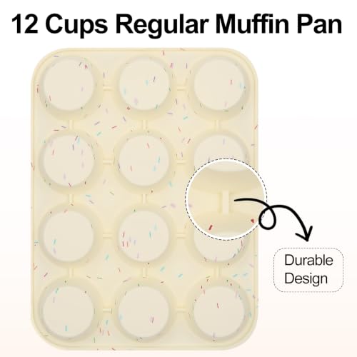 Image of Silicone Muffin Pan for Baking, Cupcake Egg Bites Silicone Mold 12 Cup Regular Size, Oven Safe BPA Free